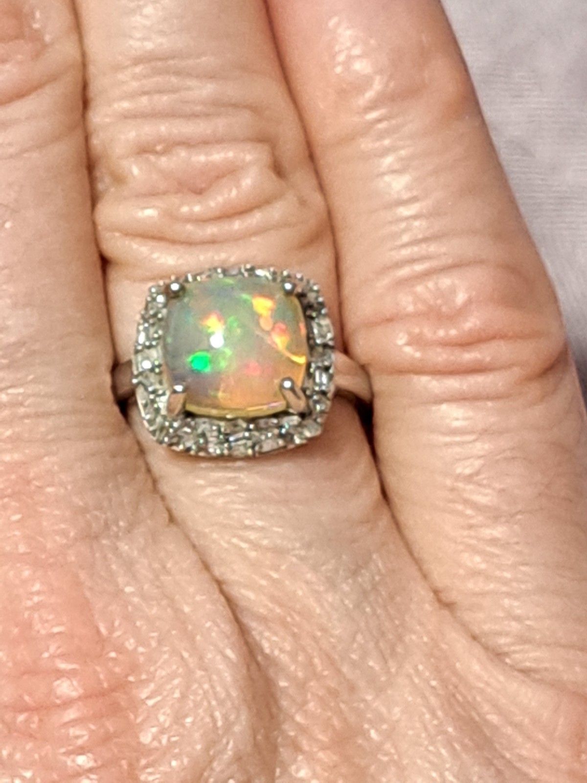 Absolutely Gorgeous Premium Welo Opal With Diamonds In Plat Over Sterling Silver