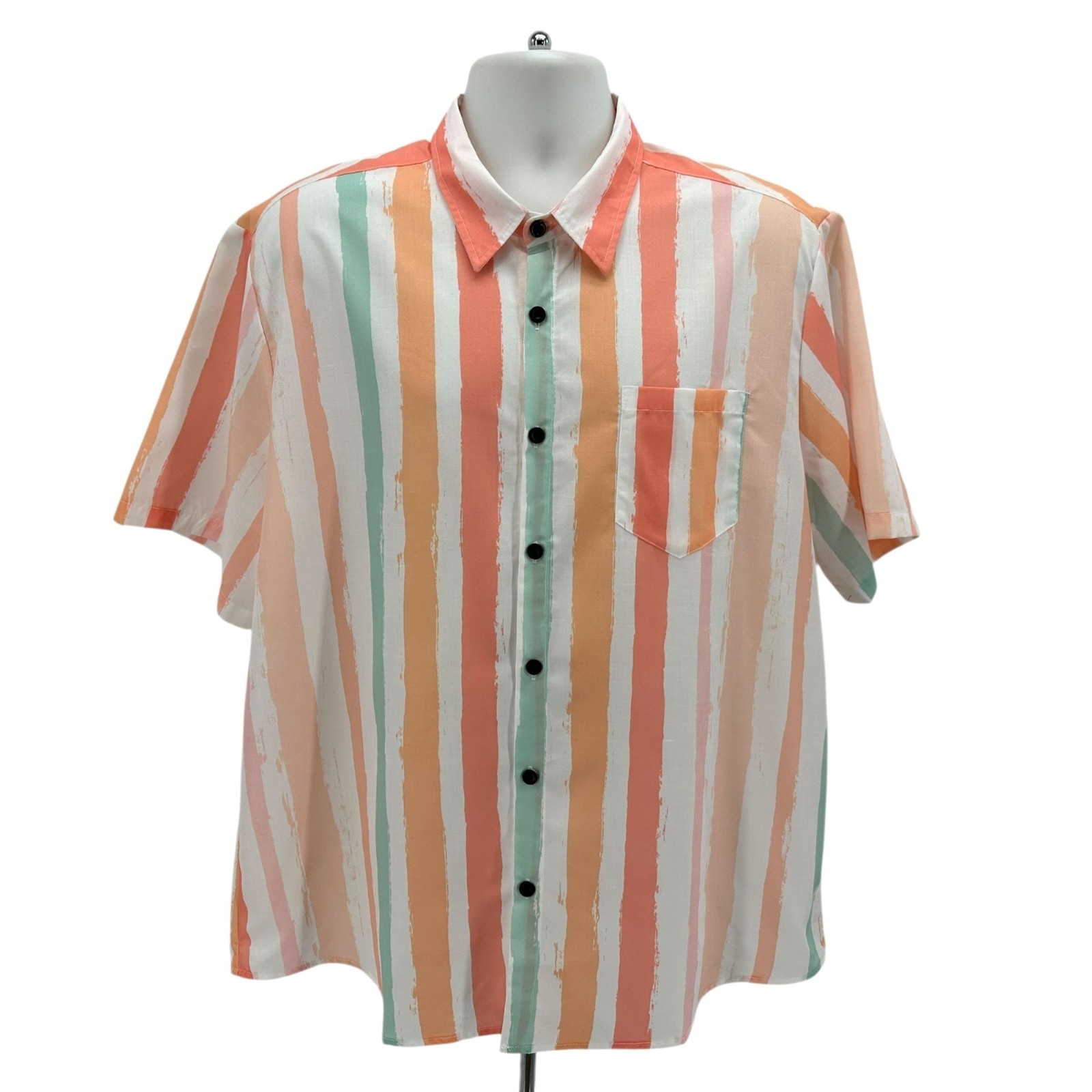 NEW Vatpave Mens XL Shirt Multicolor Stripe Button Relaxed Fit Hawaiian Shirt