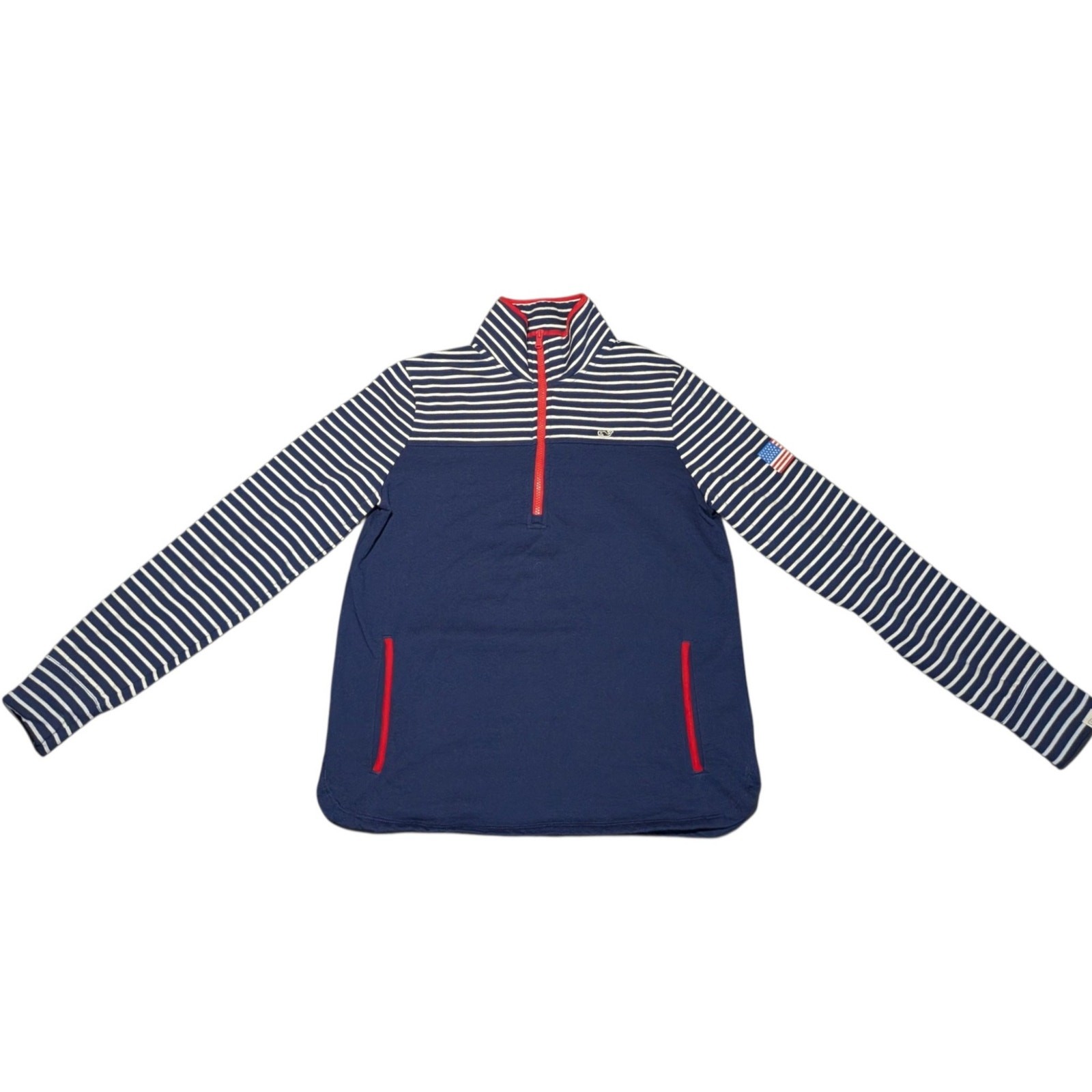 Vineyard Vines Americana Shep Shirt Womens S Small Navy Striped 1/4 Zip Pullover