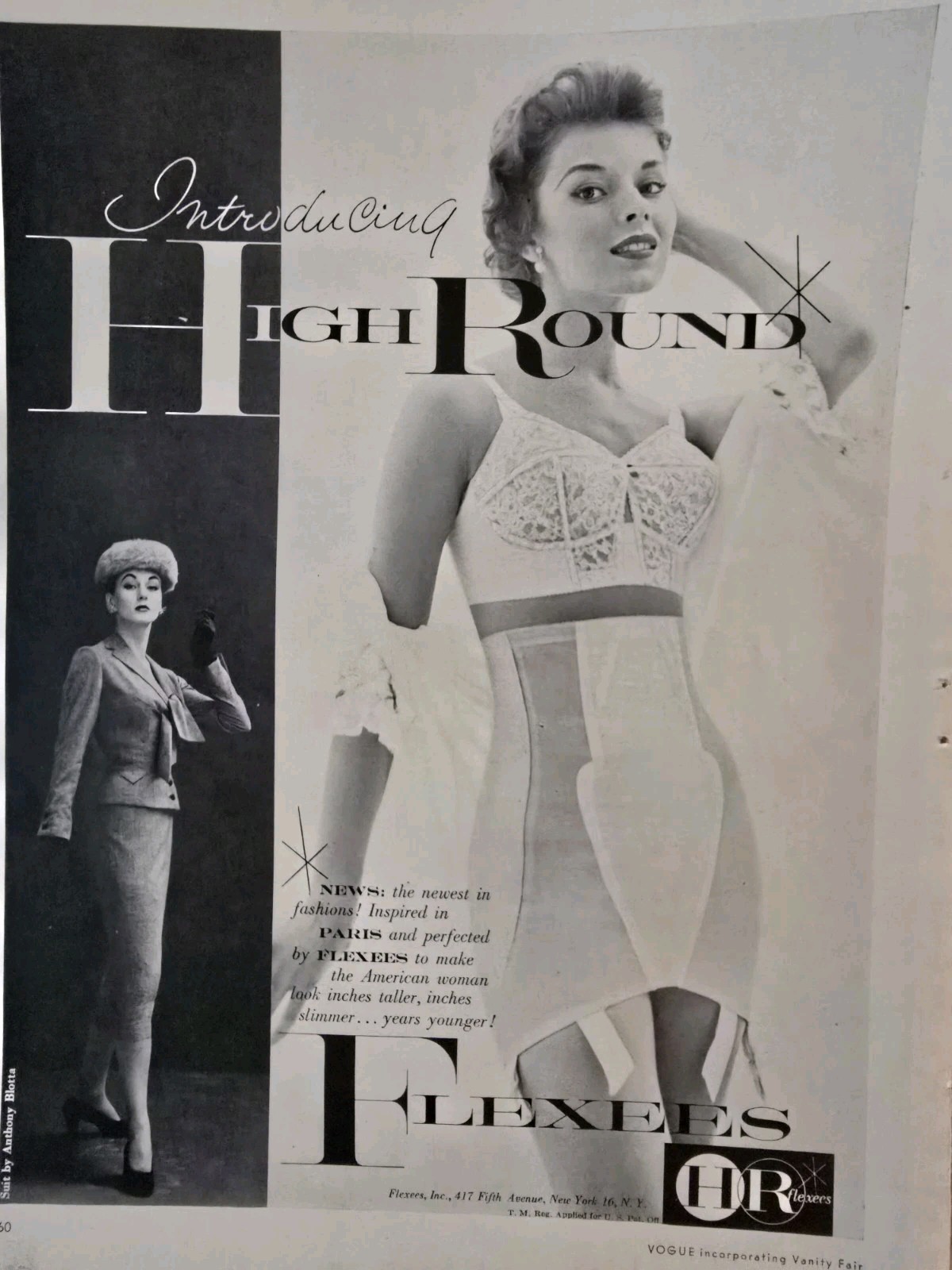 1954 Women's Flexees High Round Girdle Lace Bra Vintage fashion Ad