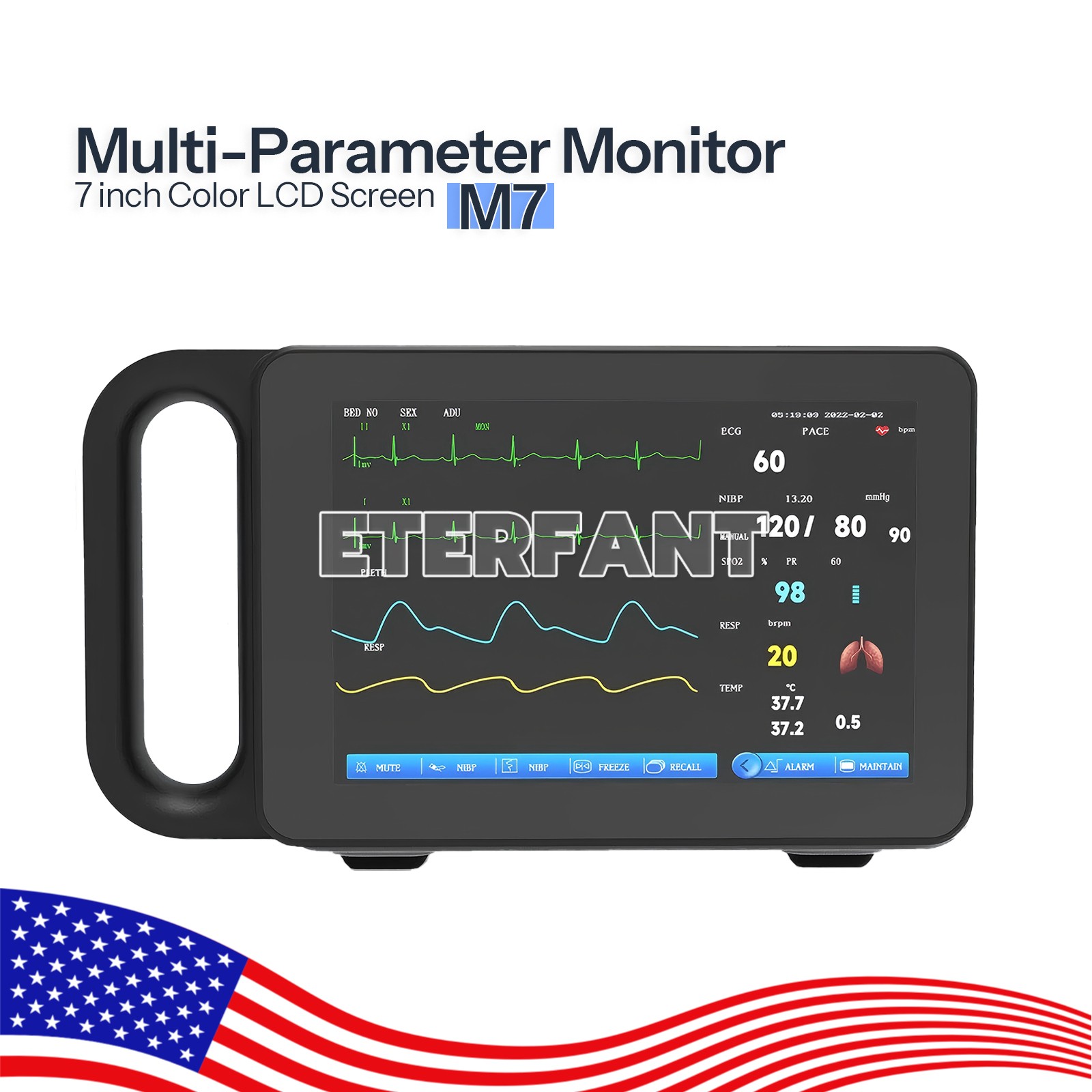 5/7-inch Patient Monitor Touch Screen Vital Signs ECG/RESP/TEMP/NIBP/SPO2/PR