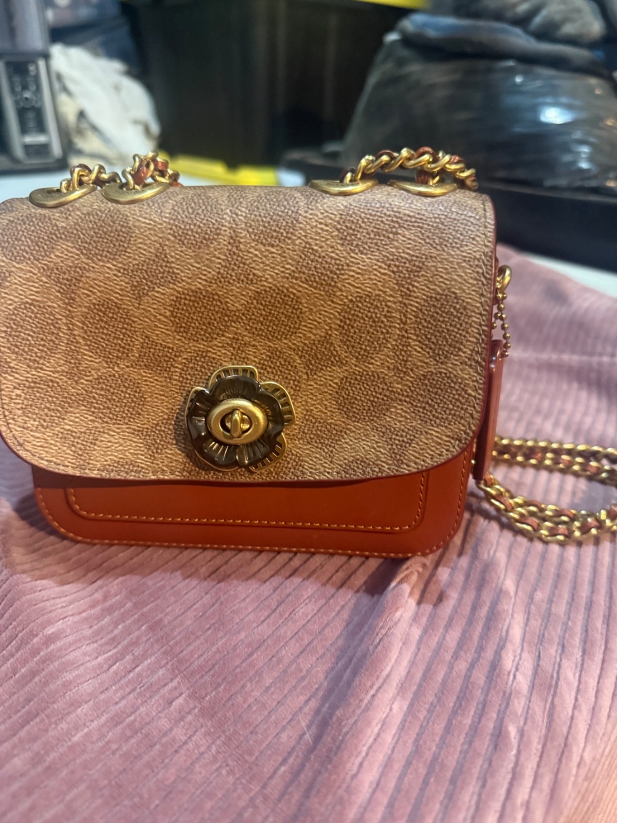 Coach Madison Coated Canvas Shoulder Bag - Tan Rust Coach Madison Coated Canvas Shoulder Bag - Tan Rust
