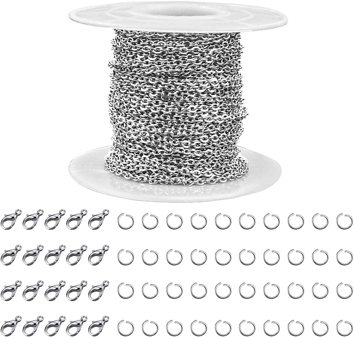 33 Feet Stainless Steel Jewelry Chains for Jewelry Making - Silver Chain Roll wi 33 Feet Stainless Steel Jewelry Chains for Jewelry Making - Silver Chain Roll wi
