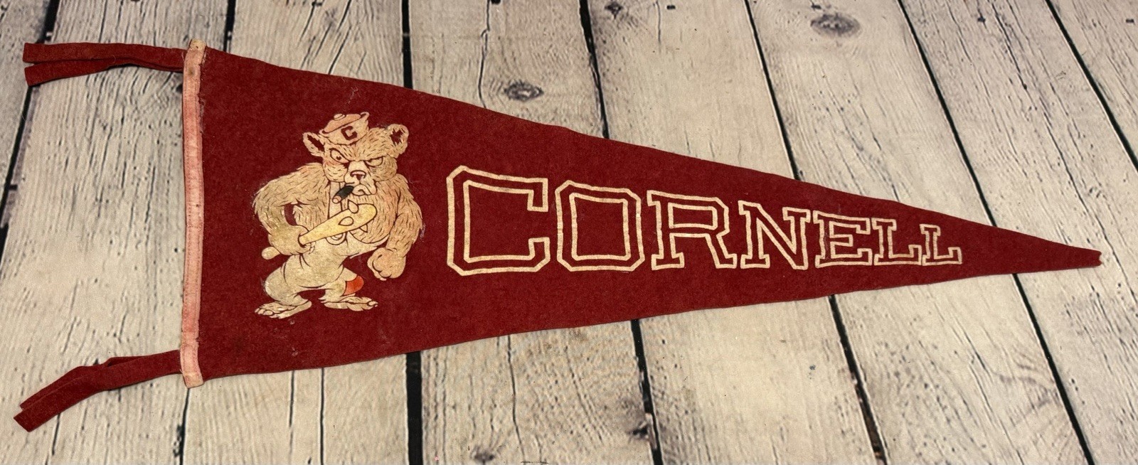 Vtg Chicago Pennant Company Cornell University Felt Pennant Cigar Smoking Bear Vtg Chicago Pennant Company Cornell University Felt Pennant Cigar Smoking Bear