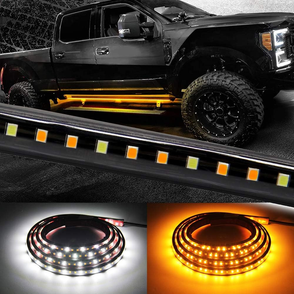 70in Led Running Board Lights 2Pc Amber Side Marker White Courtesy Truck SUV Van