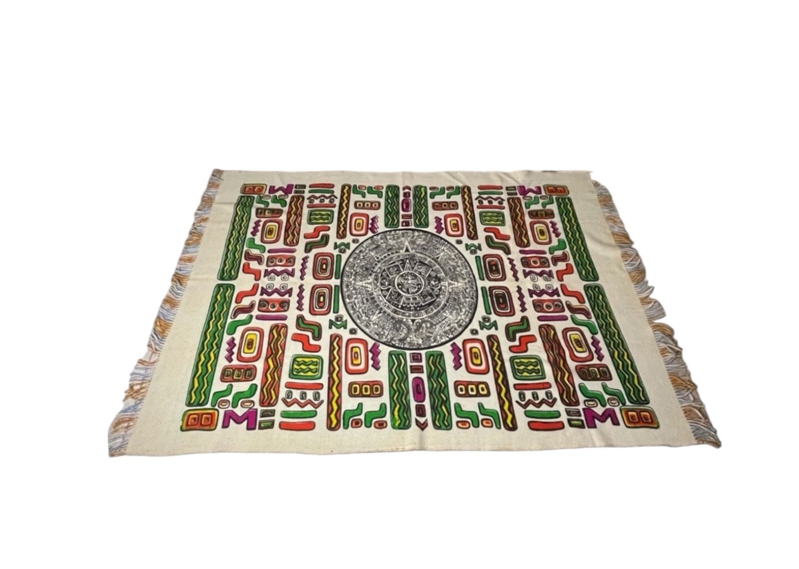 Vintage Aztec Mayan Boho Reversible Plaid Wool Pop Art 84”x60” Throw Blanket