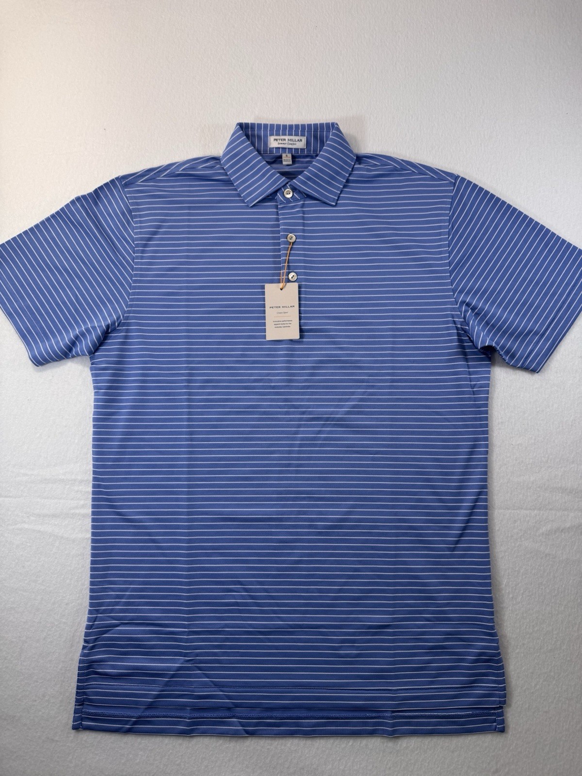 Peter Millar Mens Golf Polo Small Summer Comfort Blue White Striped Stretch NWT Peter Millar Mens Golf Polo Small Summer Comfort Blue White Striped Stretch NWT