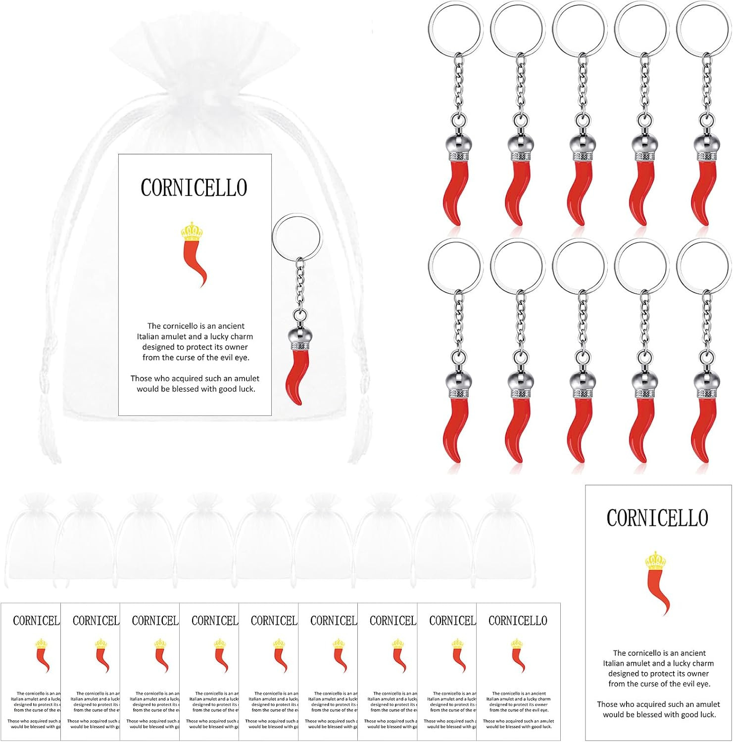 10 Set Italian Red Horn Keychain Gift Chili Pepper Charm Italy Collection Horn