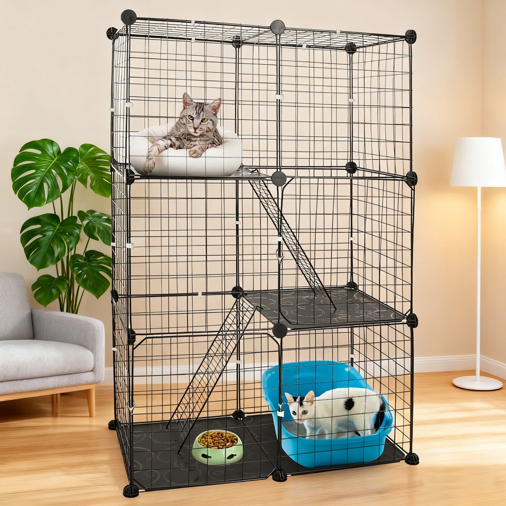 Cat Cage Indoor Enclosures DIY Cat Playpen Metal Kennel for 1-2 Cats Kitten