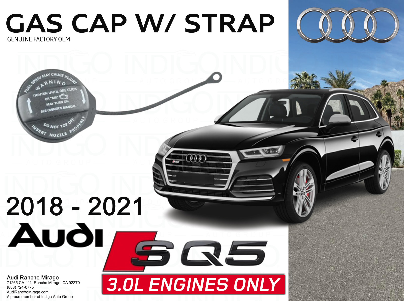 2018-2021 Audi SQ5 Factory OEM Audi Gas Cap W/Strap SQ5-8W0-201-550-D