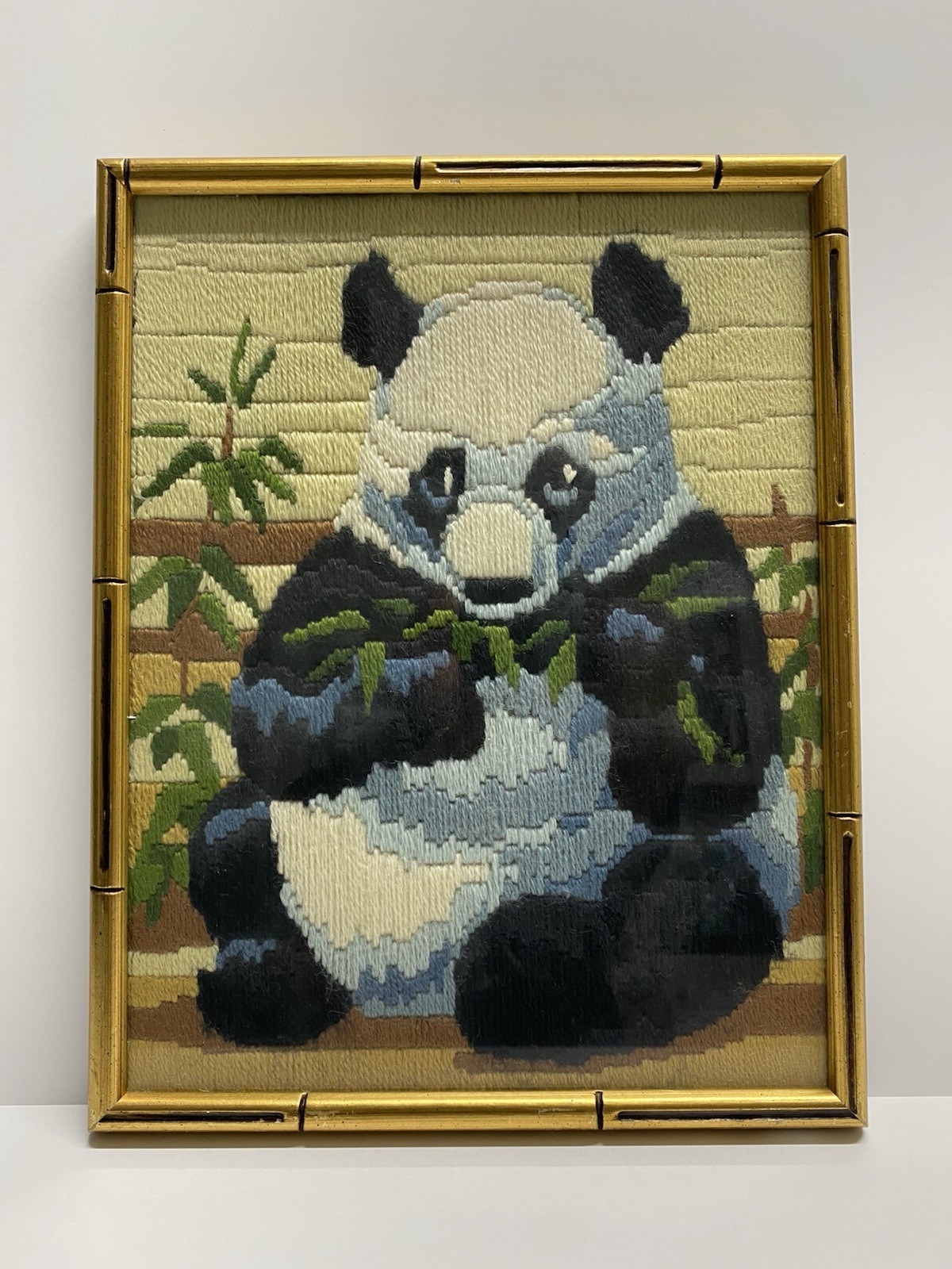 Vintage Monarch Horizons Embroidery The Panda Bear Framed 13”