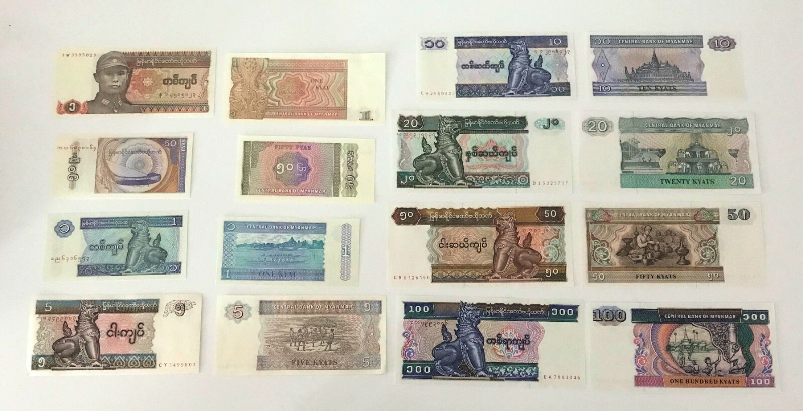 Myanmar / Burma P-67,68,69,70,71,72,73,74 Uncirculated Banknotes Set # 8 