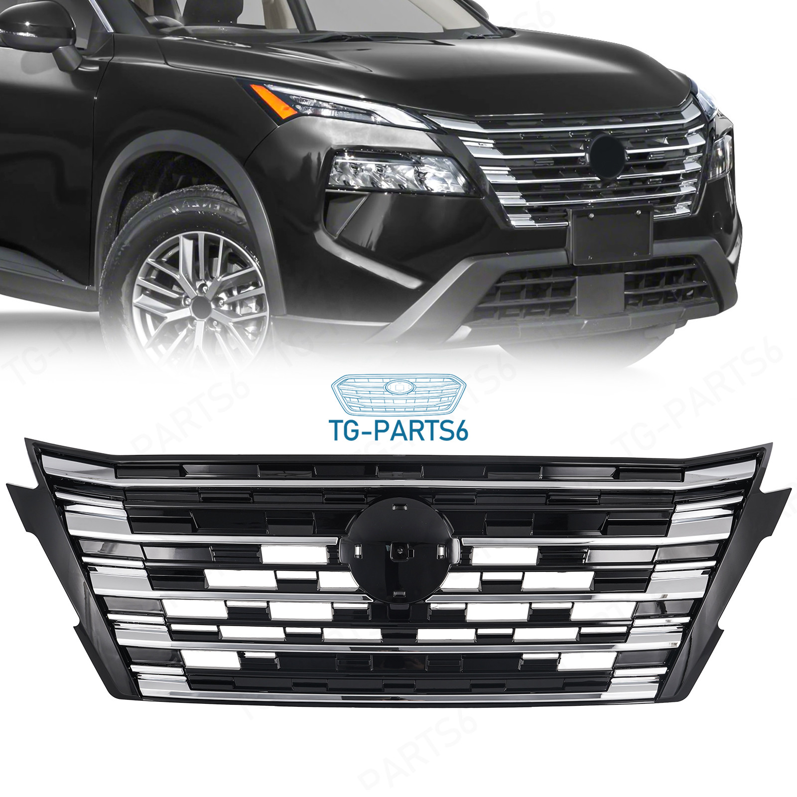 Chrome+Black Upper Grille W/O Camera Hole 62310-4MT0A For Nissan Rogue 2024-2025 Chrome+Black Upper Grille W/O Camera Hole 62310-4MT0A For Nissan Rogue 2024-2025