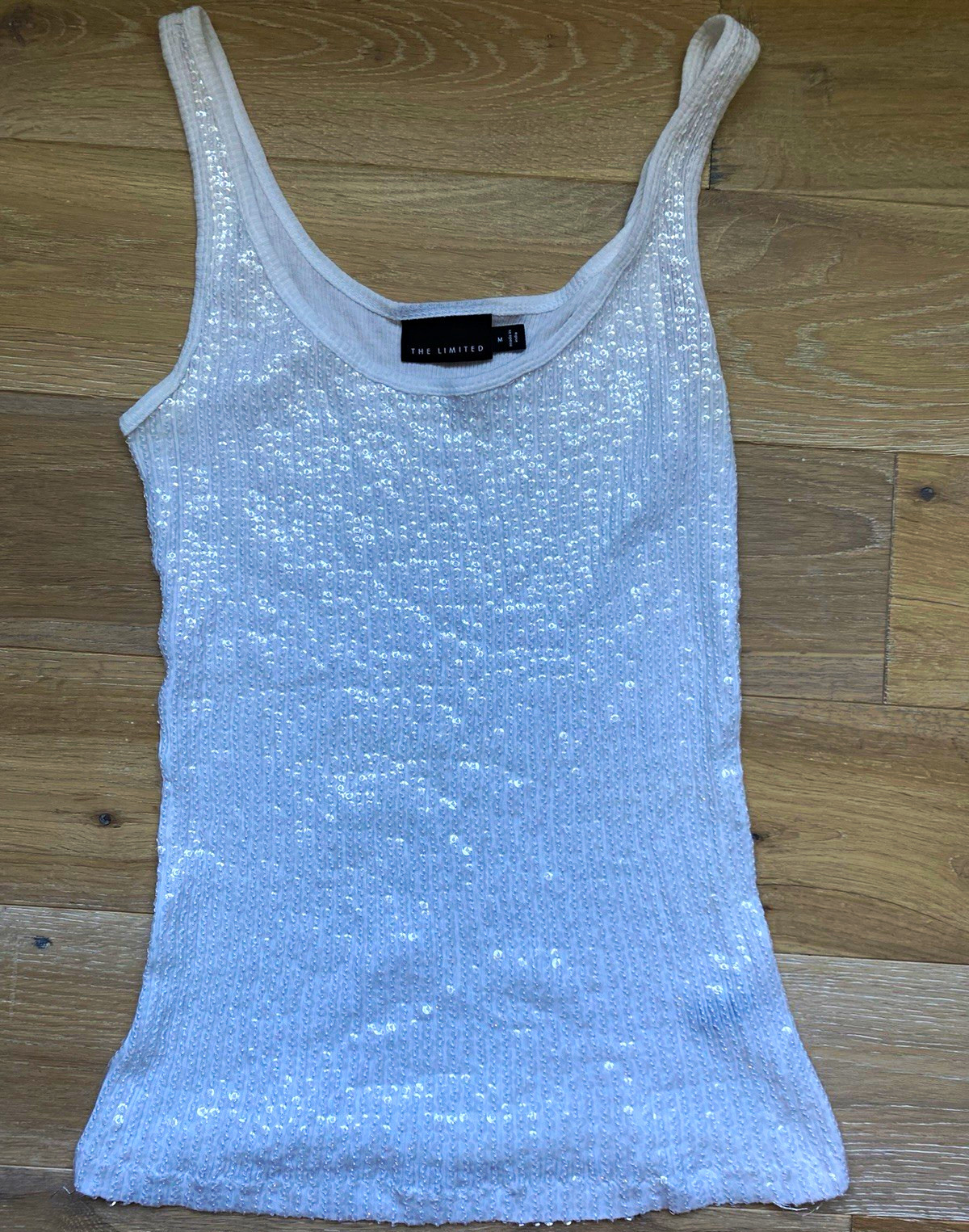 Vintage The Limited White Sequin Ribbed Solid Tank Top Camisole Women’s Size M