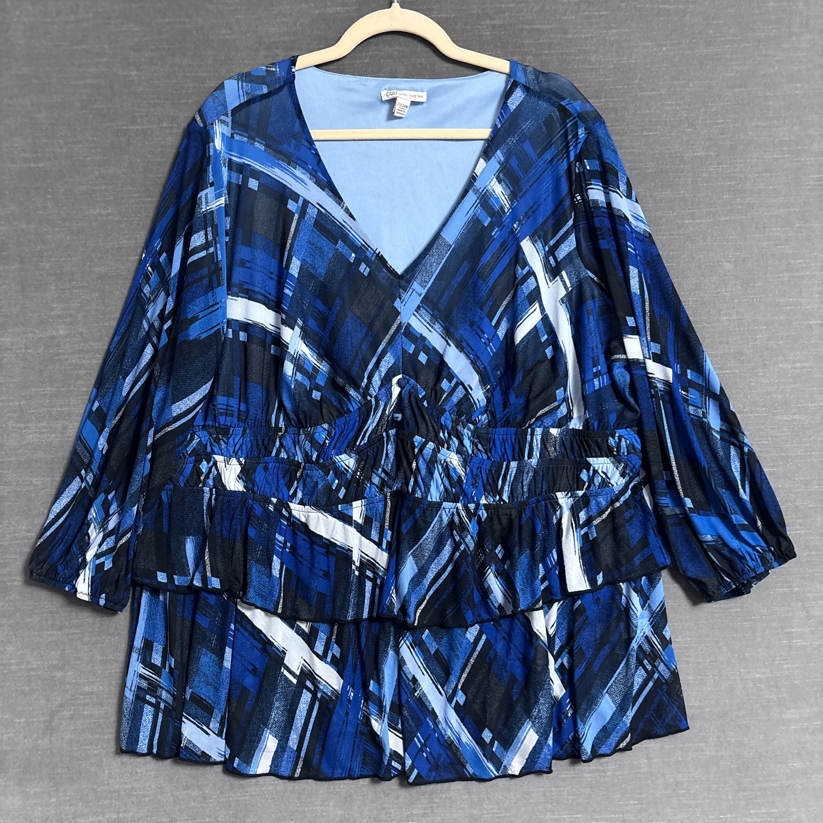 Cato Top 22/24W Blue Smocked Balloon Peplum Sheer Cocktail Classic Career Date