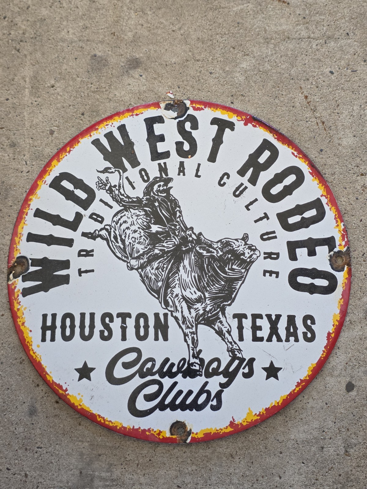 VINTAGE WILD WEST RODEO HOUSTON PORCELAIN SIGN DANCE CLUB HONKY TONK RODEO 12