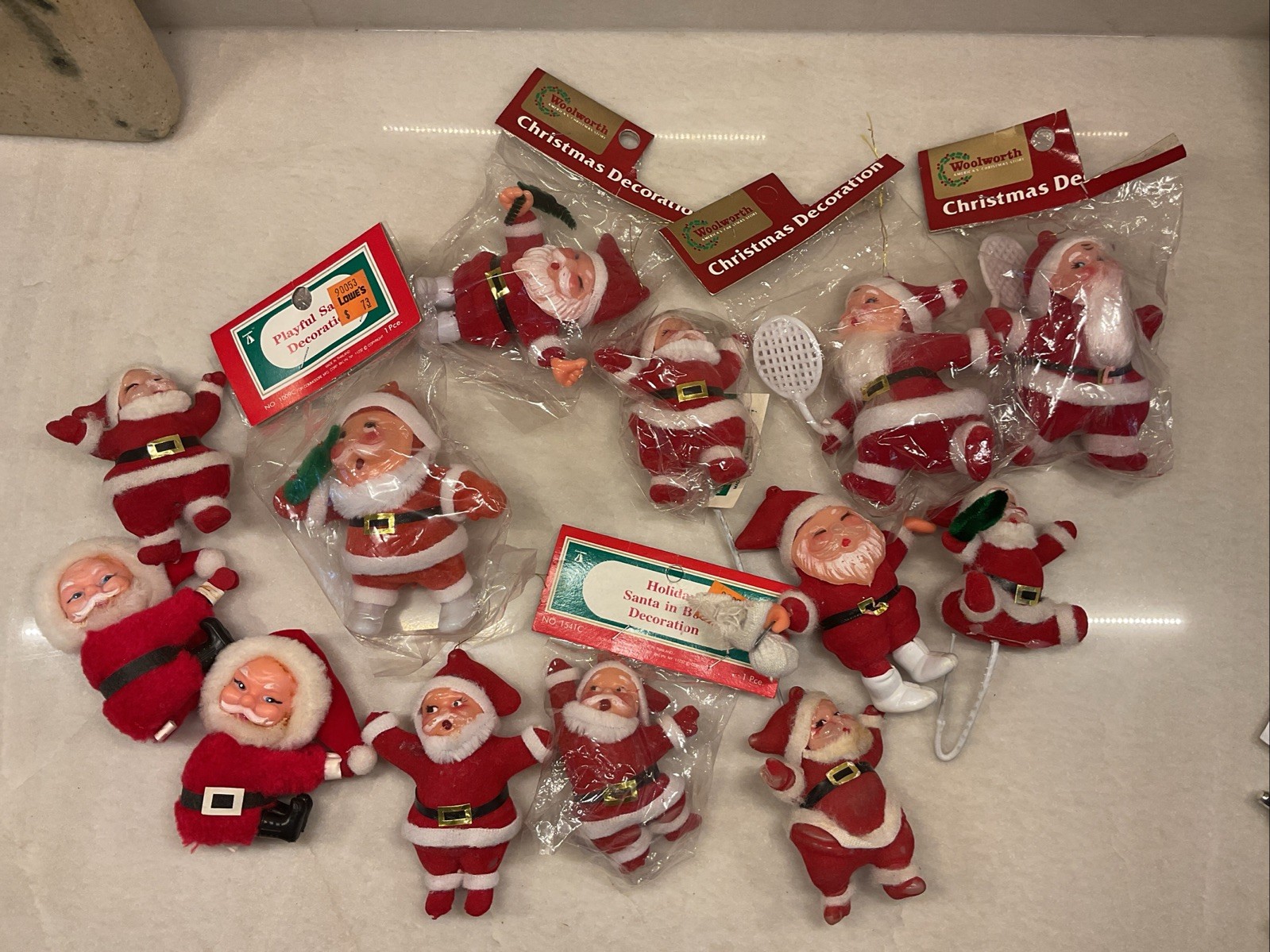 Vintage Flocked Santa Lot Set Of 14 Clips Picks Some Damage Vintage Flocked Santa Lot Set Of 14 Clips Picks Some Damage
