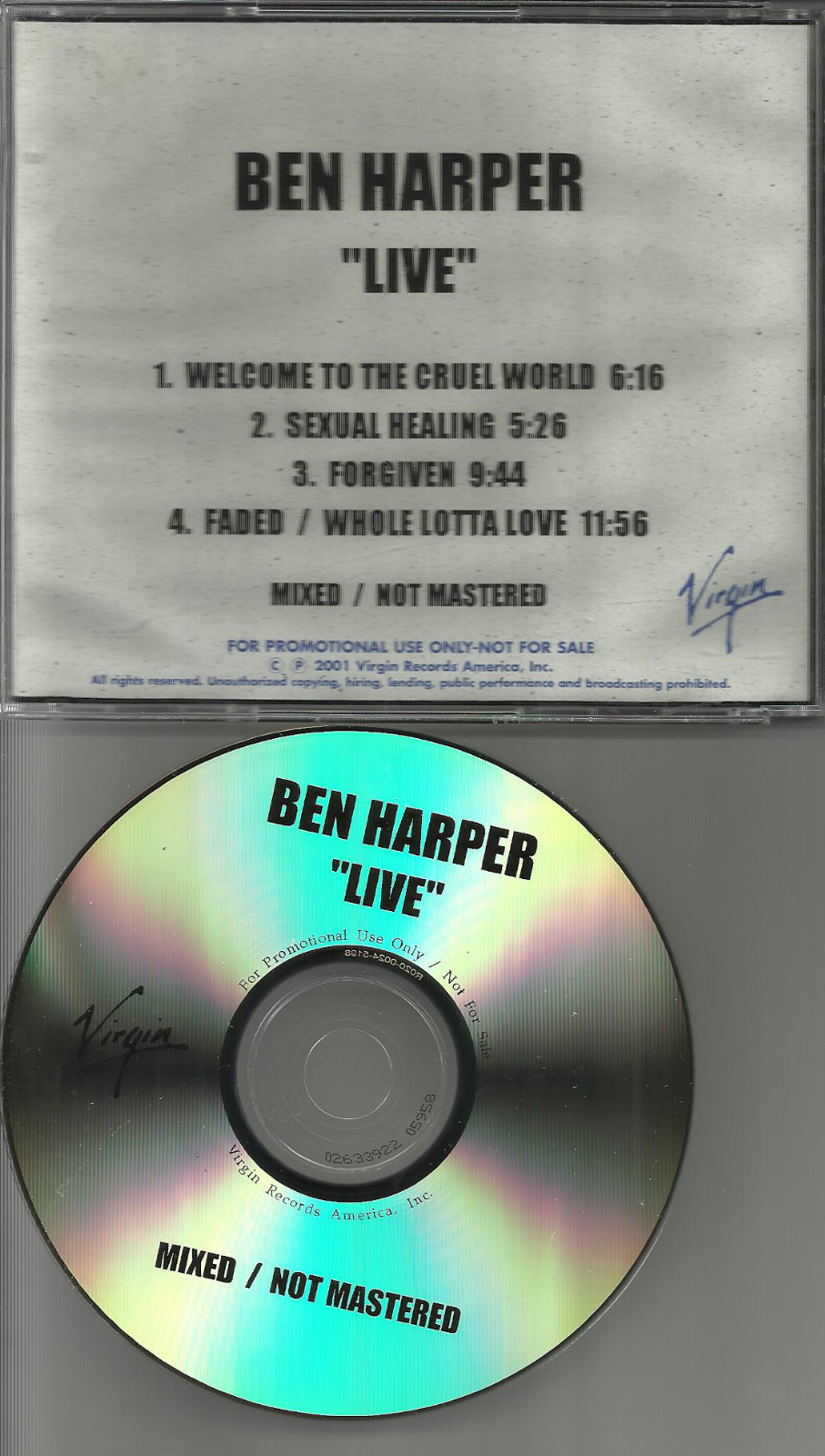BEN HARPER 4 Song LIVE PROMO DJ CD Single TST PRESS MIXED but NOT MASTERED 2001