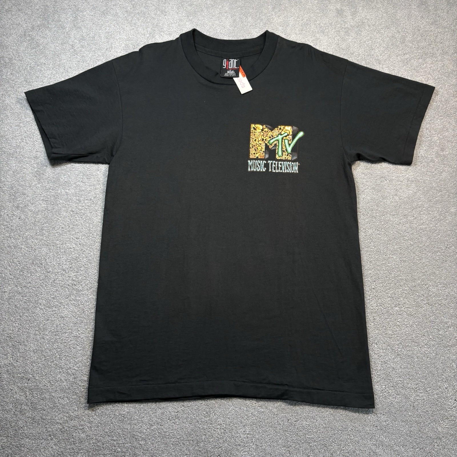 MTV 90s Single Stitch Black Skull Graphic DEADSTOCK Size L Vintage Giant Tag
