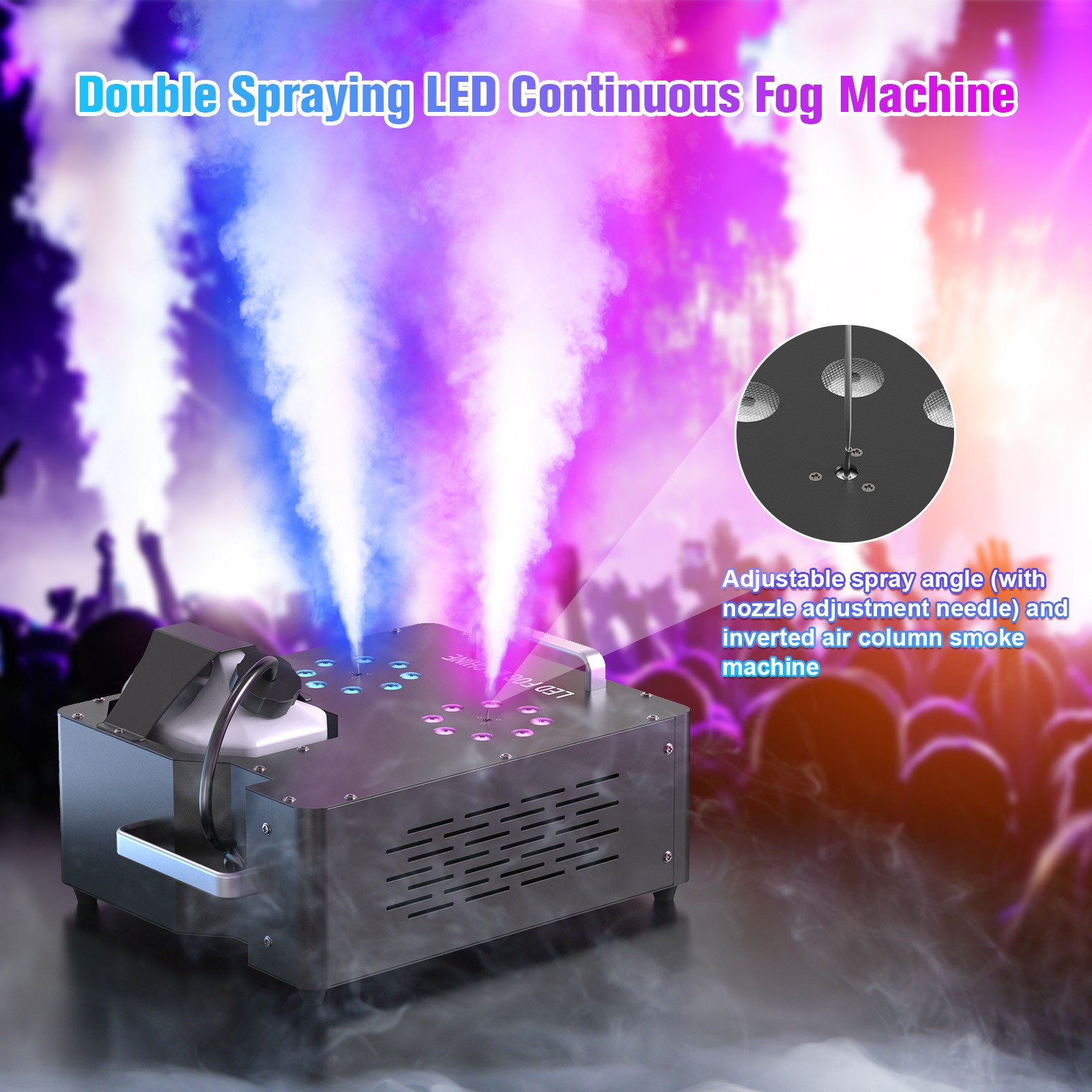 2000W 30000CFM Vertical Fog Smoke Machine 16 LED RGB Lights DMX Stage DJ Party