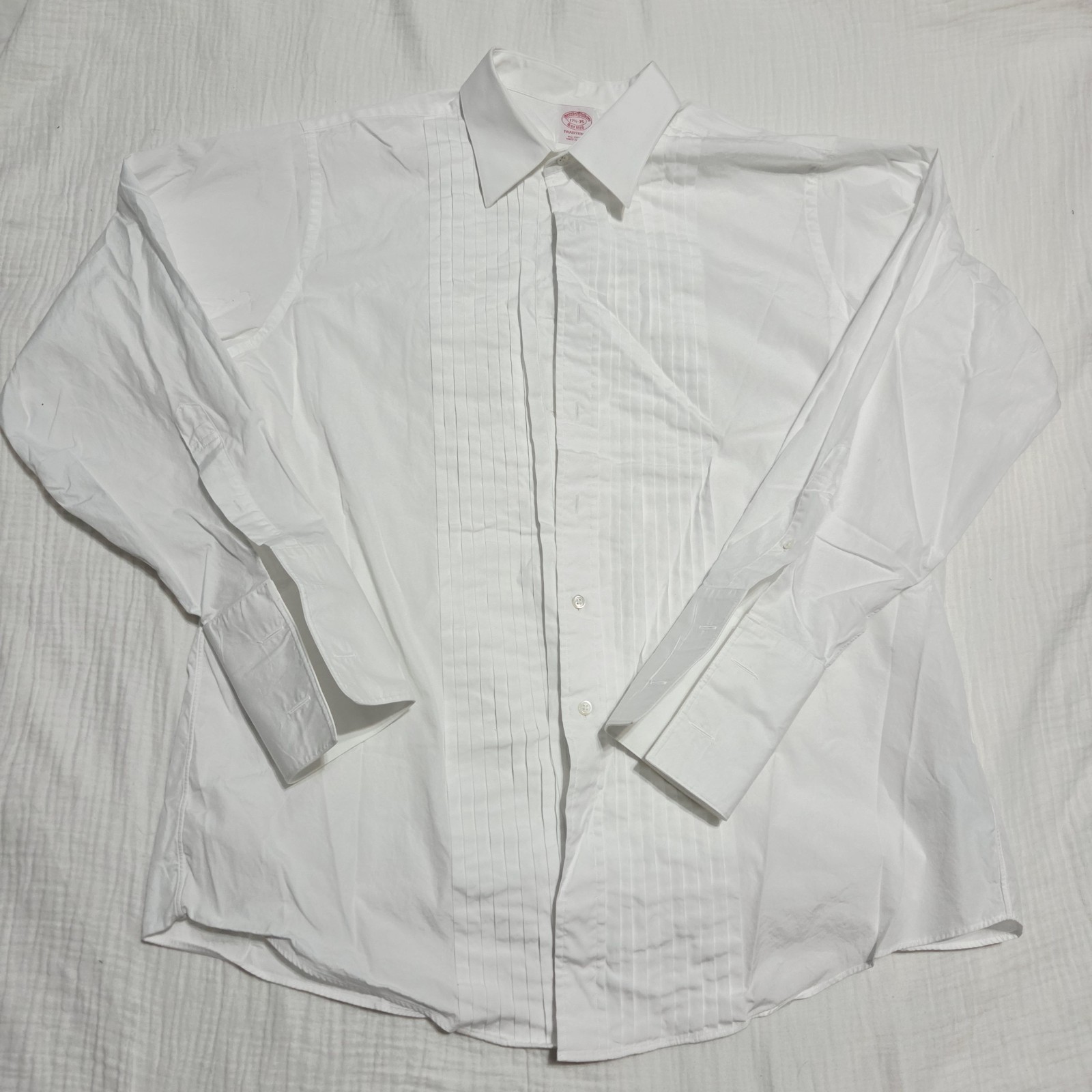 Brooks Brothers Tuxedo Shirt White Pleated Bib Front Point Collar 17.5 35 XL EUC