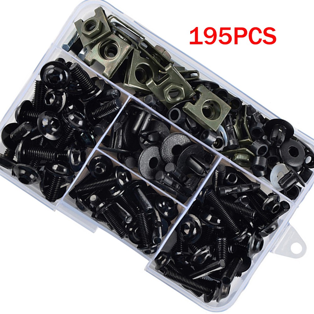 195pcs Motorcycle Complete Fairing Bolts Kit Bodywork Screws Nuts M5 M6 Black US