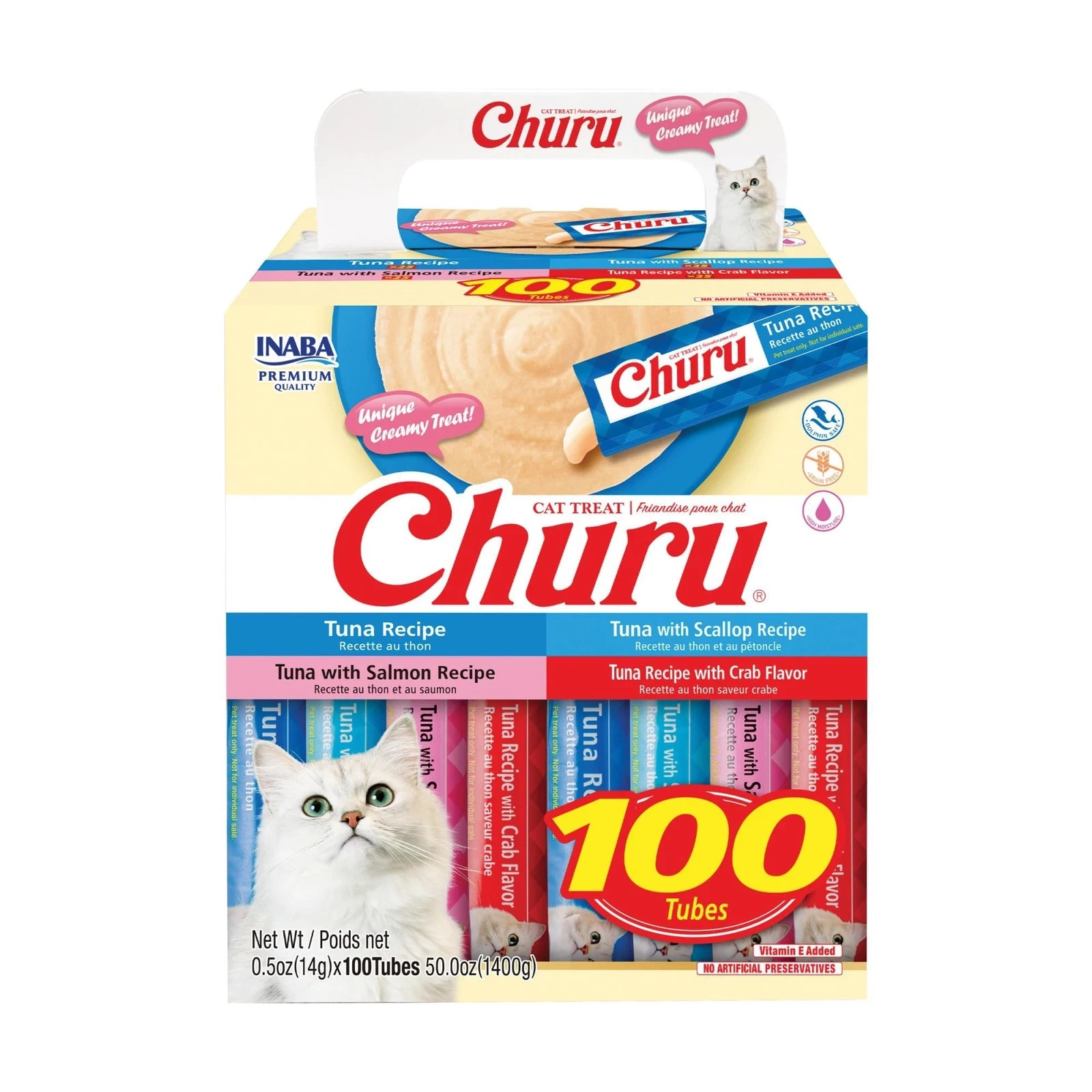 INABA Churu Cat Treats, Lickable, Squeezable Creamy Purée with Vitamin E, 0.5 Ou INABA Churu Cat Treats, Lickable, Squeezable Creamy Purée with Vitamin E, 0.5 Ou
