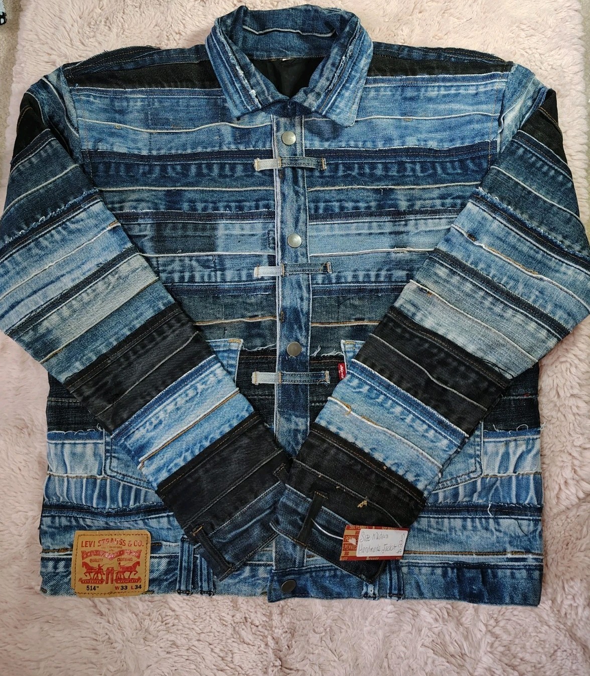 Rare Ooak Custom Handmade Upcycle Reworked Patchwork Levi\'s Denim Jacket Large 