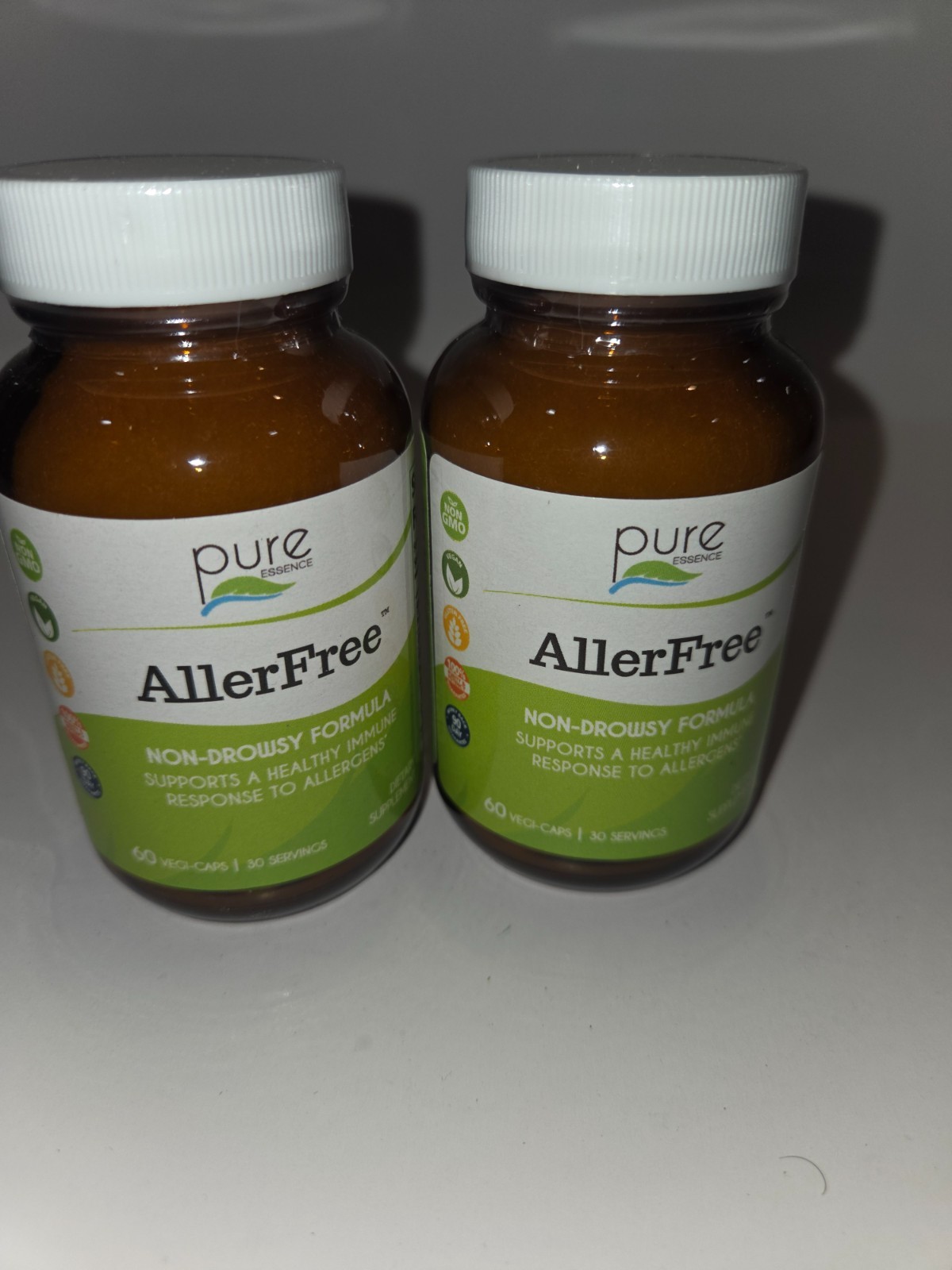 Pure Essence AllerFree 60 Vegi-Caps - 2 Bottles - Exp 11/2027 Pure Essence AllerFree 60 Vegi-Caps - 2 Bottles - Exp 11/2027