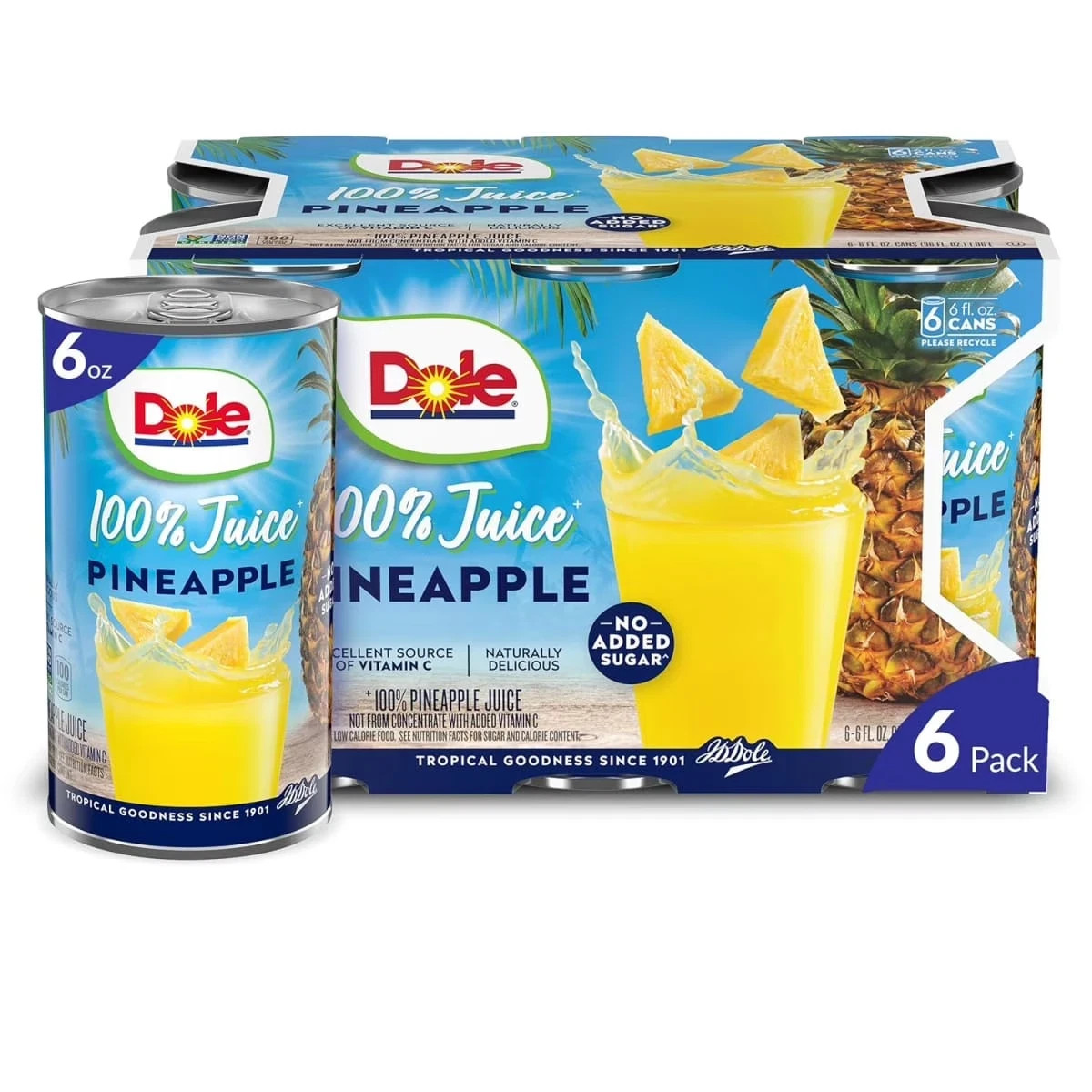 Dole All Natural 100% Pineapple Juice Can, 6 fl oz (6 Count)-free shipping