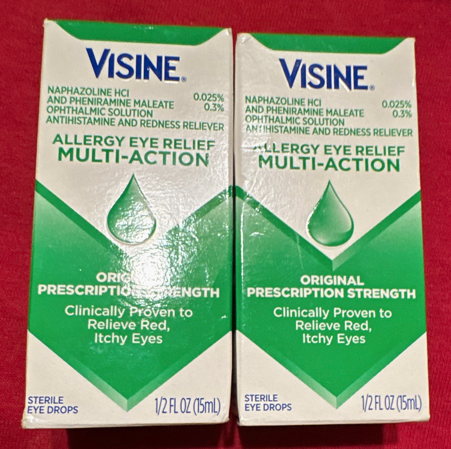2 x Visine Allergy Eye Relief Multi-Action Sterile Eye Drops 1/2 fl oz (15 mL)