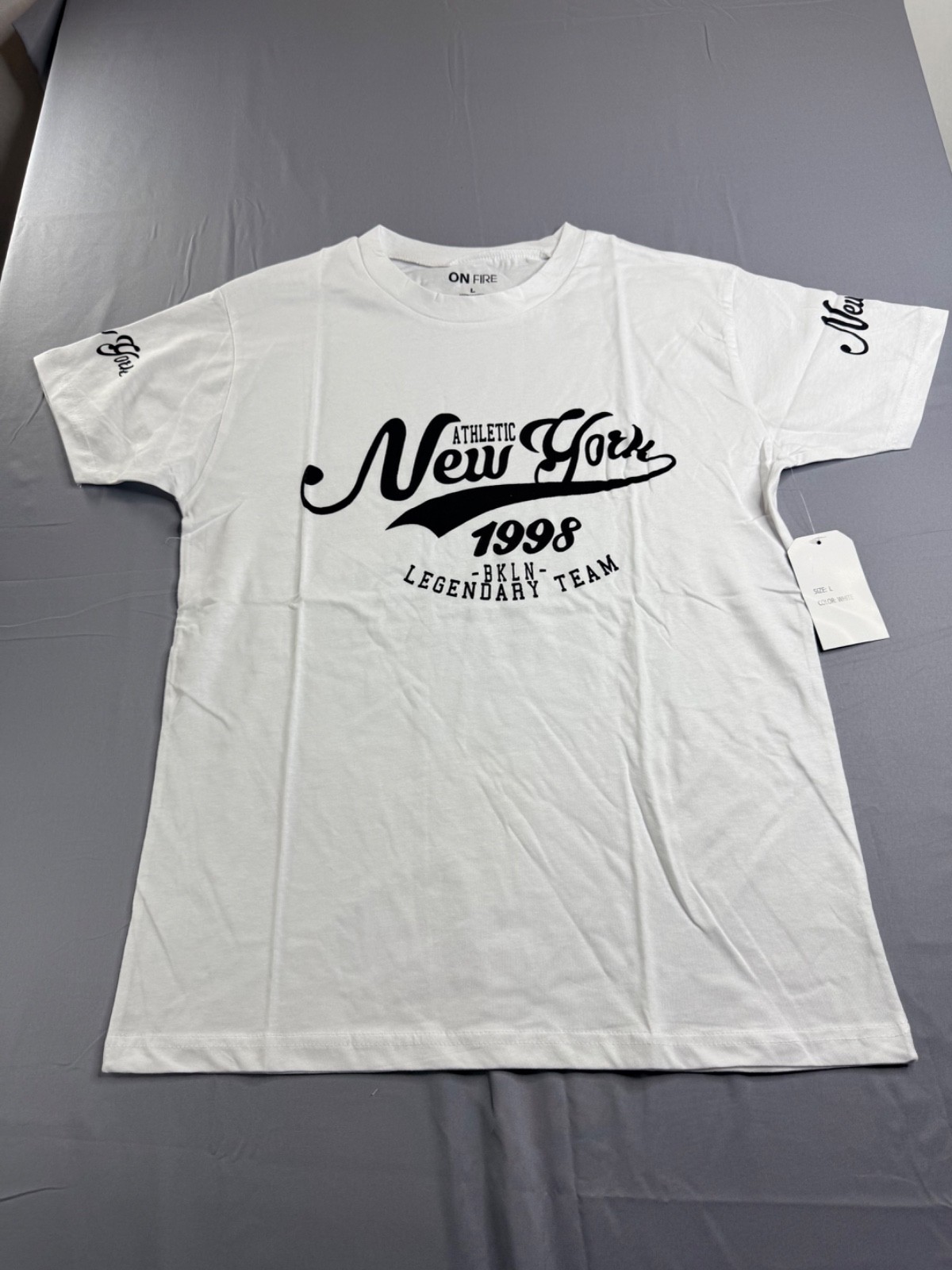 New On Fire Womens New York T Shirt White Large 1998 Legendary Team BKLN NWT New On Fire Womens New York T Shirt White Large 1998 Legendary Team BKLN NWT