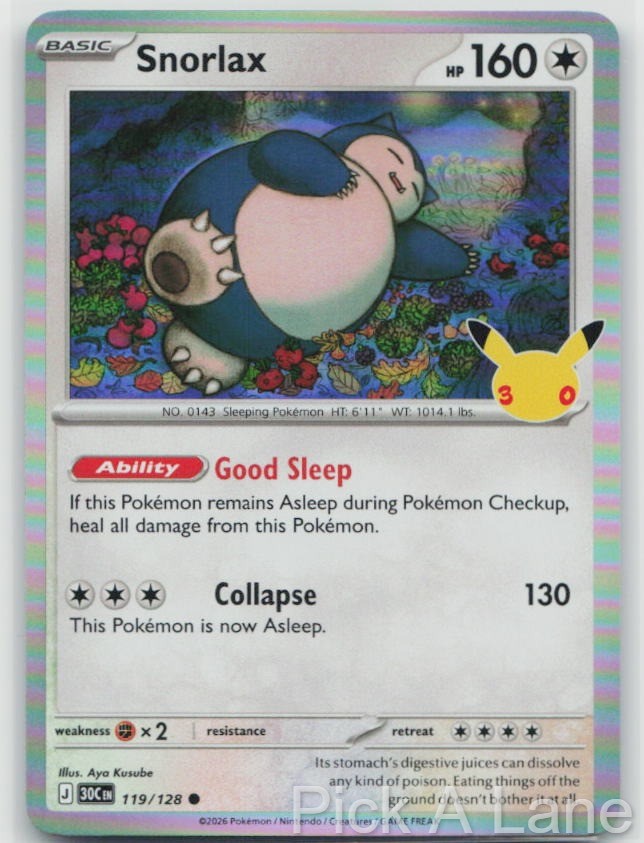 Snorlax 119/128 ME: 30th Celebration Pokemon Holo Near Mint