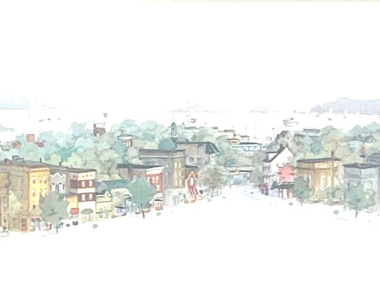 Greenwich Ct Leonard Weber Townscape Print Frame Signed Rare Extra Town Map Read