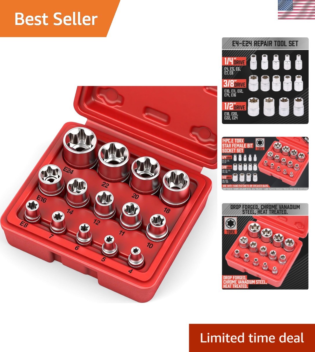 Professional 14-Piece E-TORX Socket Set - ANSI Quality Performance Guaranteed