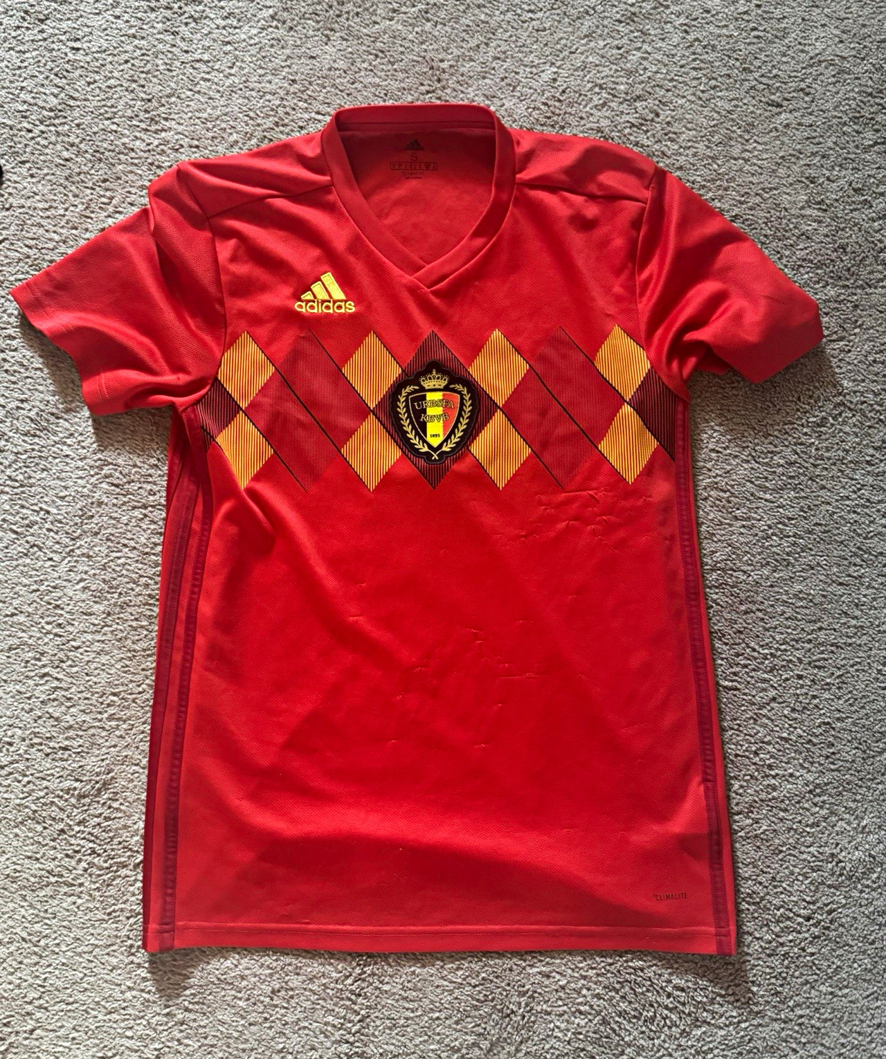 Adidas Belgium 2018 World Cup Home Soccer Jersey Mens Small S Red Argyle Diamond