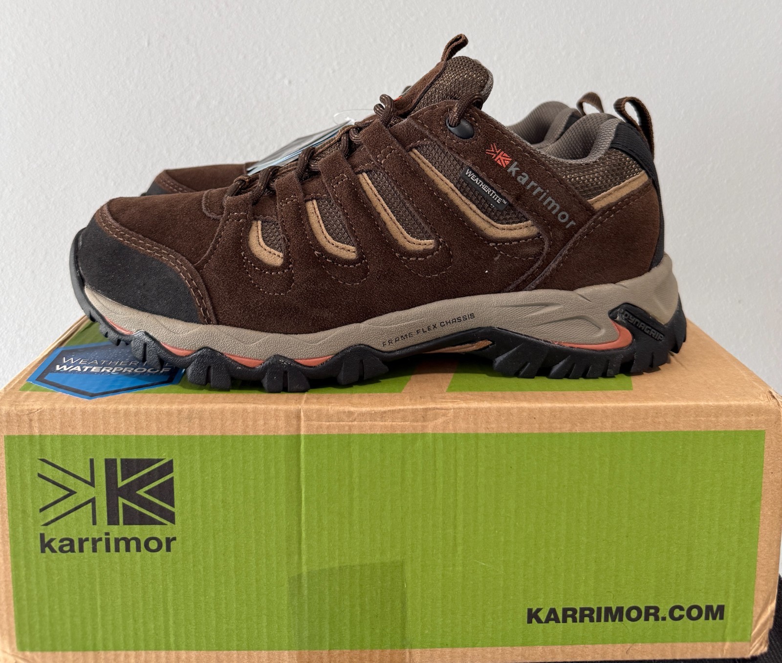 NEW Karrimor Mount Low 7 Weathertite Hiking Walking Shoes Brown Mens 9 Dynagrip