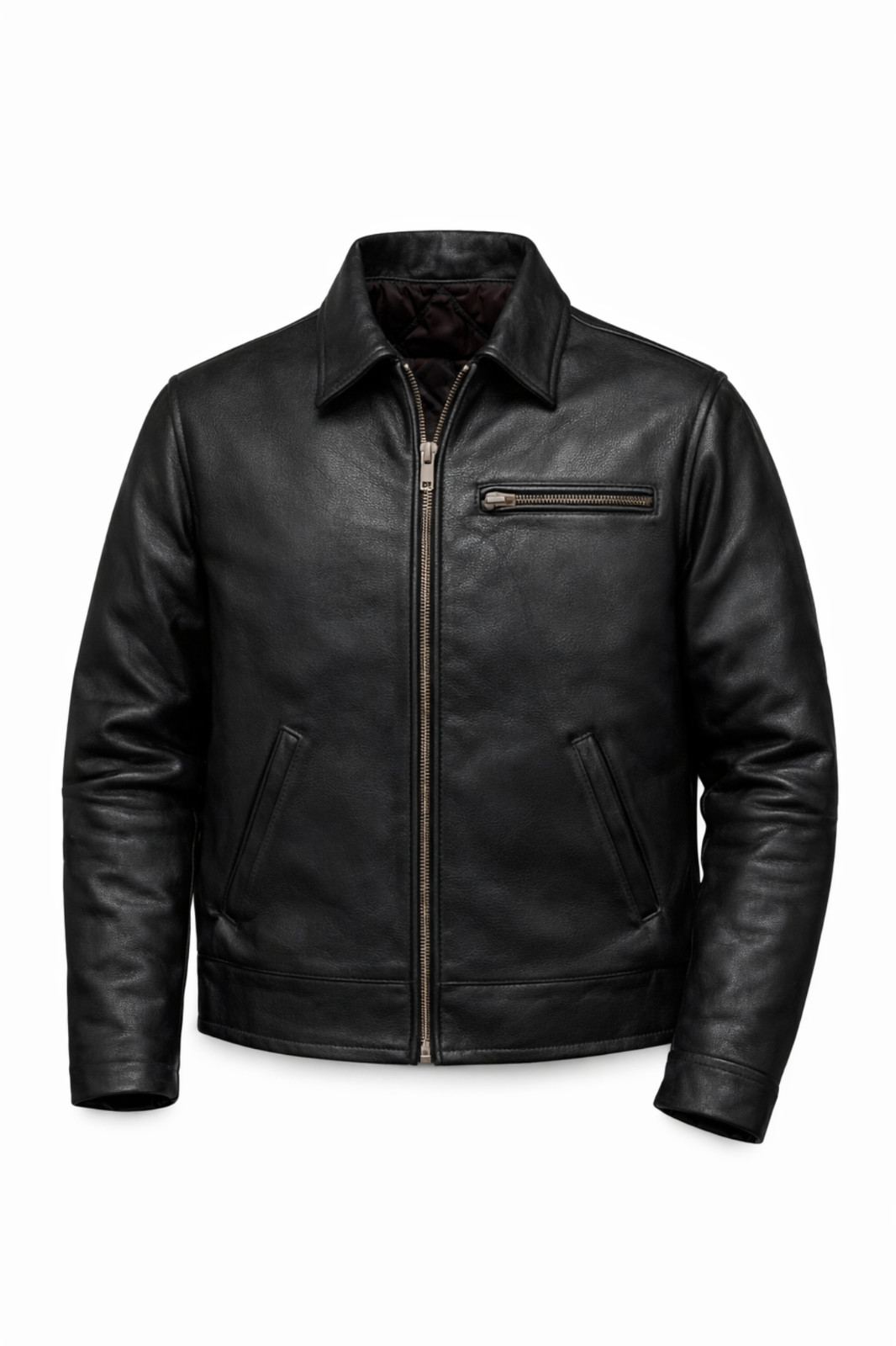 Men’s Genuine Leather Jacket – Handmade Black Classic Zip Front Winter Jacket