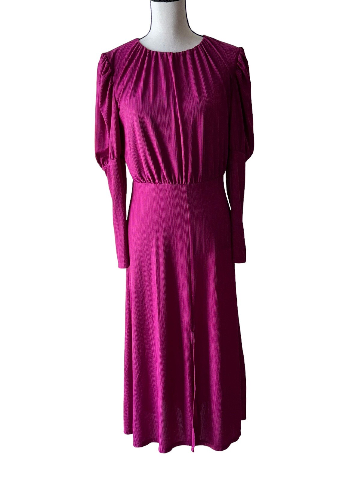 NSR Nordstrom Women\'s Size M Long Sleeve Open Back Fuchsia Pink Midi Dress NSR Nordstrom Women\'s Size M Long Sleeve Open Back Fuchsia Pink Midi Dress