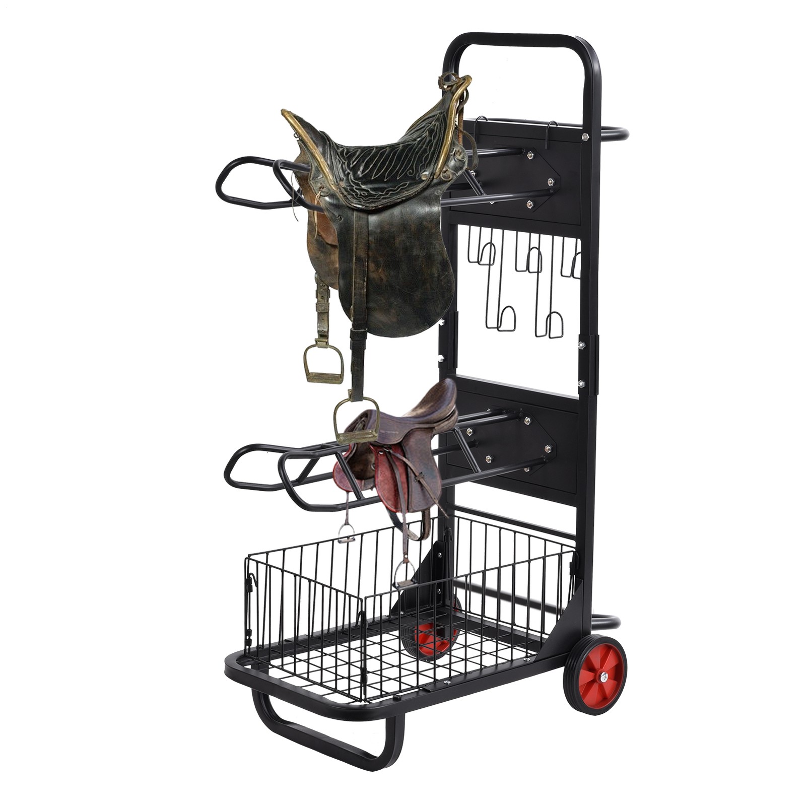 Foldable Freestanding Saddle Rack Stand Moveable Horse Tool Trolley Cart Black