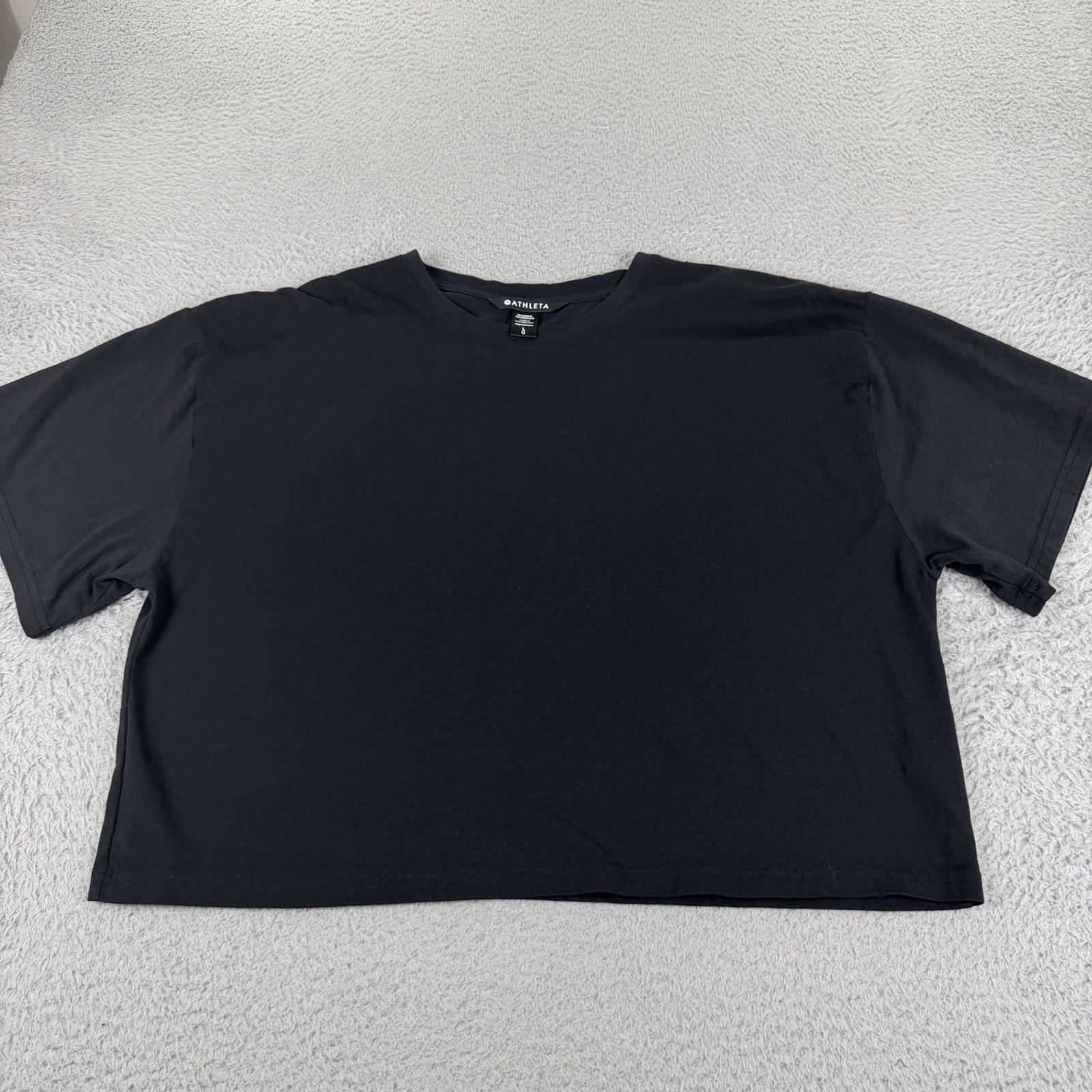 Athleta True Cotton Crop Tee Womens Large Black Short Sleeve Athletic Relaxed