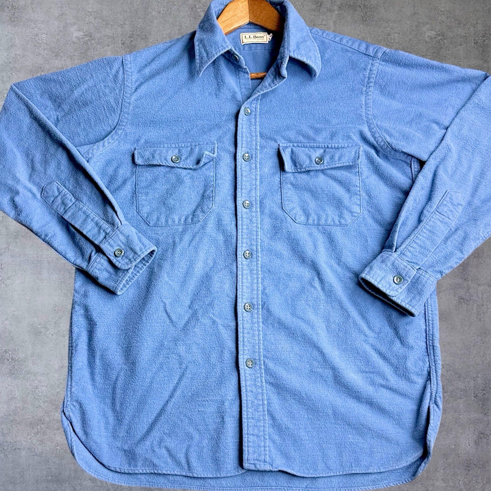 Vintage LL Bean Chamois Shirt Mens 16 (L) Blue Cotton Flannel Button Up Workwear