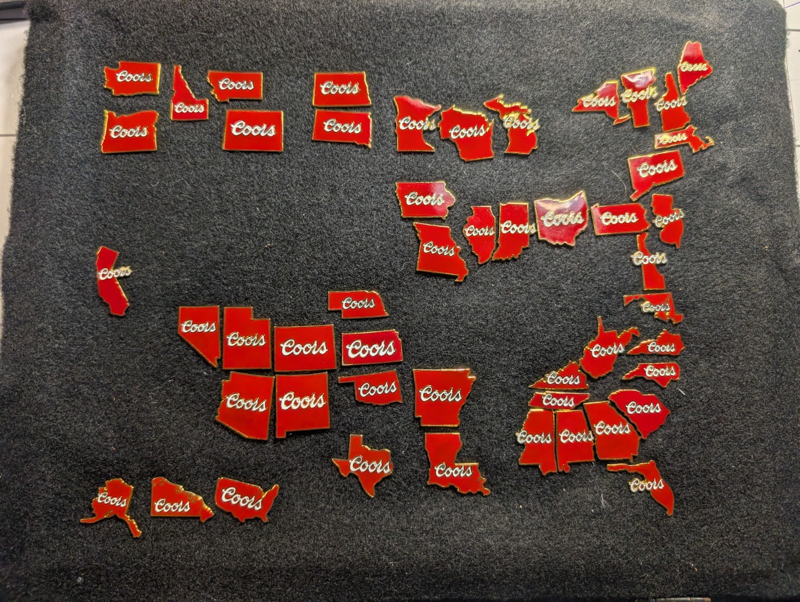Coors Beer 50 State Shape Lapel Pin Set Complete + US Map Pin Lot of 51