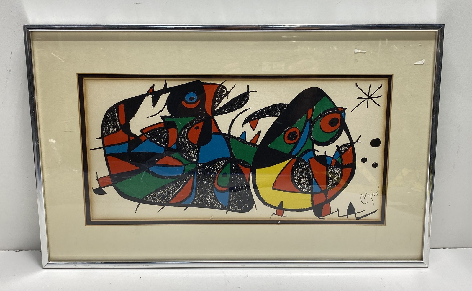 Joan Miro Original Lithograph Abstract Composition 21x13 Signed Framed Art