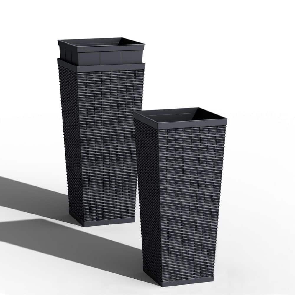 TOZEY 30 in. Black Resin Tall Square Planter (Set of 2) T-PLT24-0701-L0 TOZEY 30 in. Black Resin Tall Square Planter (Set of 2) T-PLT24-0701-L0
