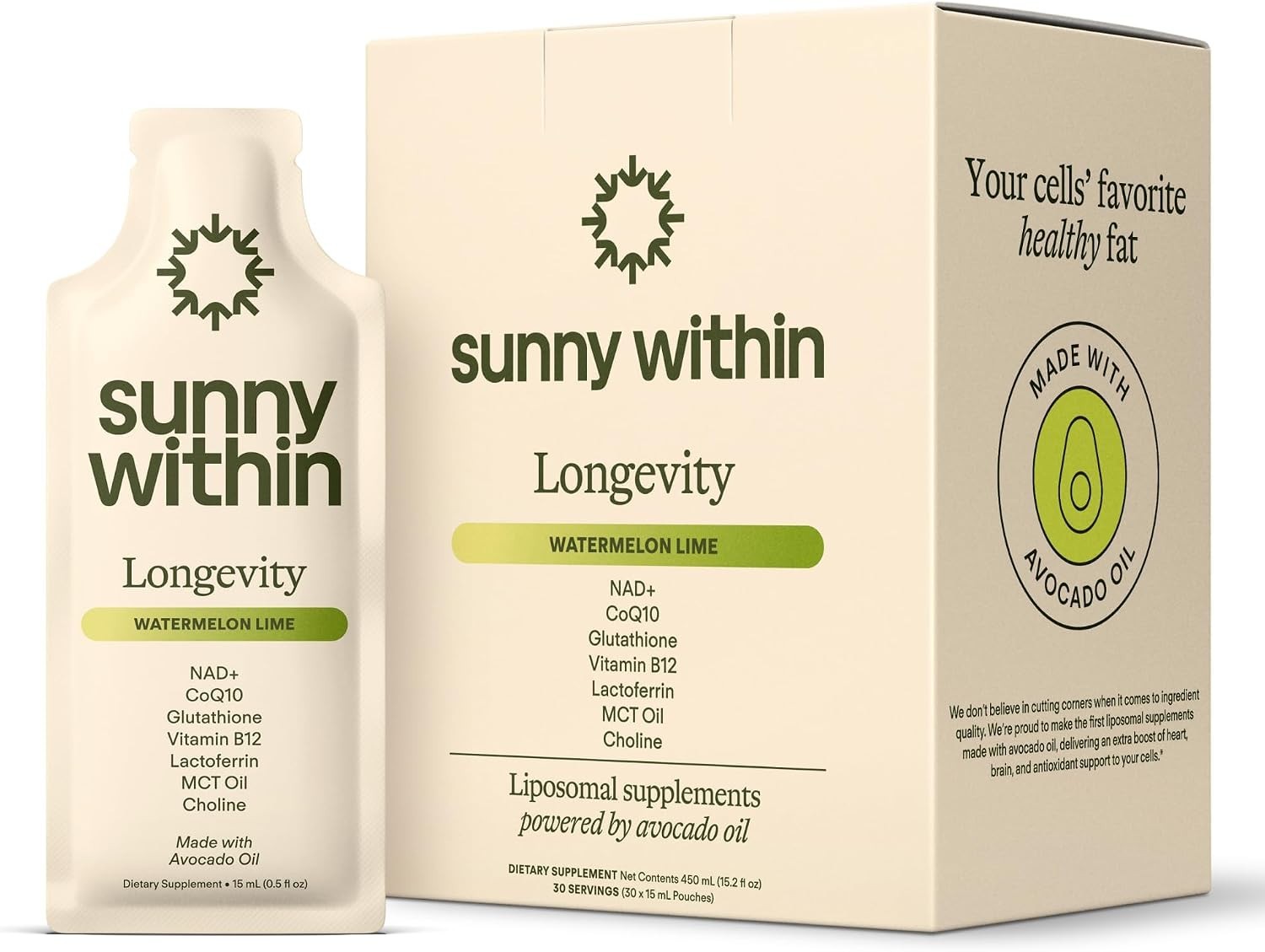  Sunny Within Liposomal Glutathione Supplement - Watermelon Lime, 30 Serving