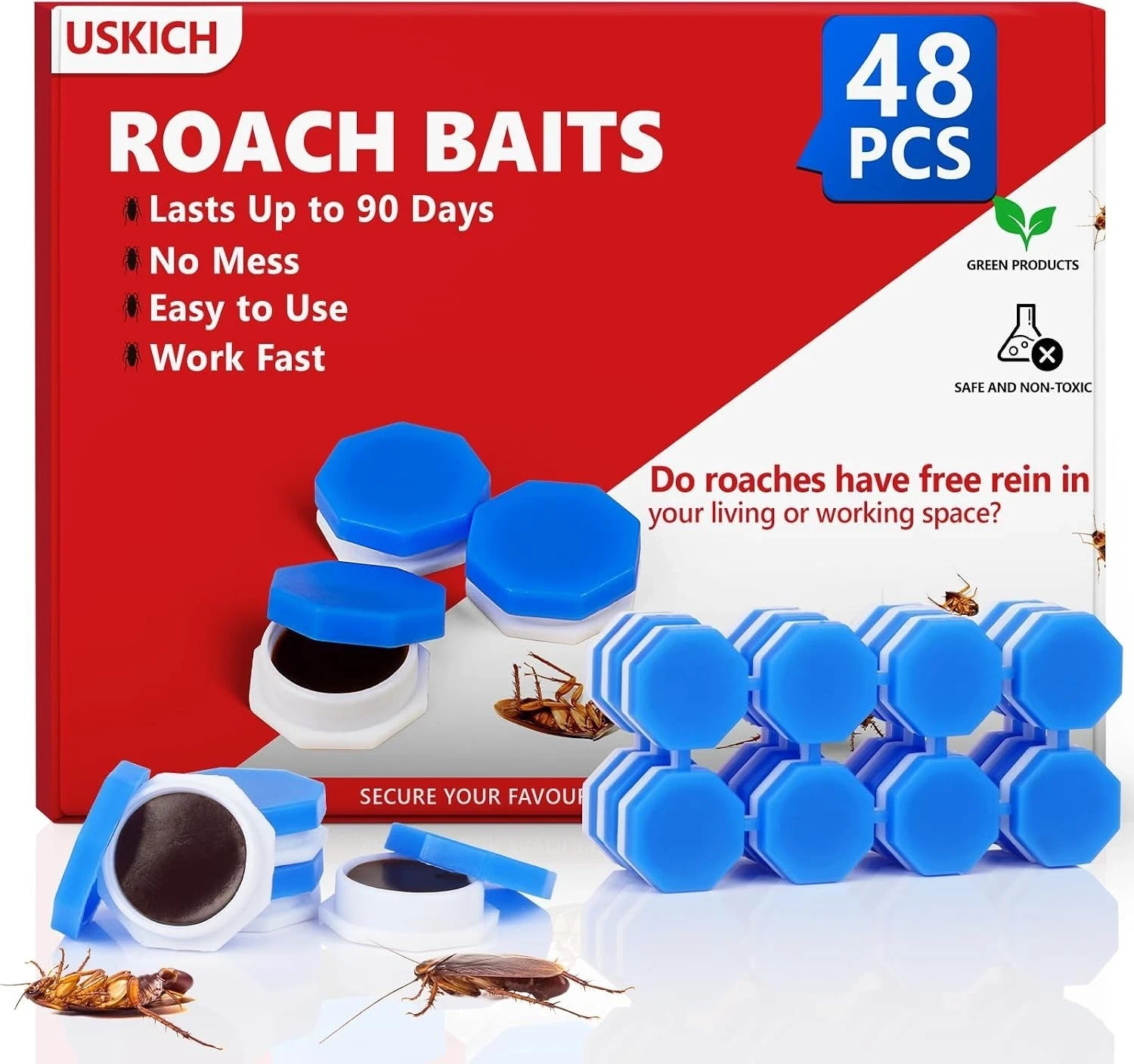 48 PCS Cockroach Gel Bait Roach Killer Powerful Roach Repellent Bait Trap