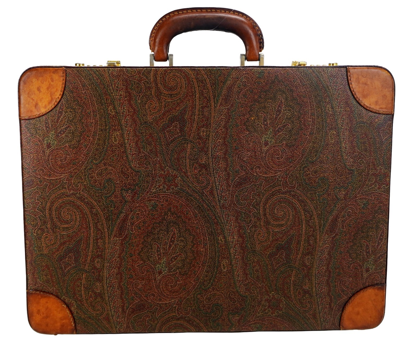 Authentic ETRO Brown Leather Hard Laptop Briefcase Business Bag Italy Unisex