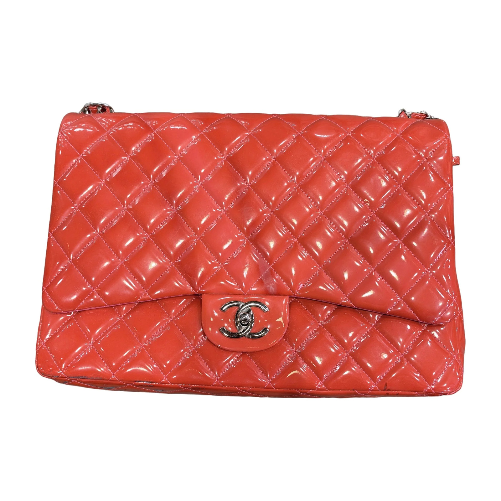 Chanel Red Patent Leather Quilted Flap Bag