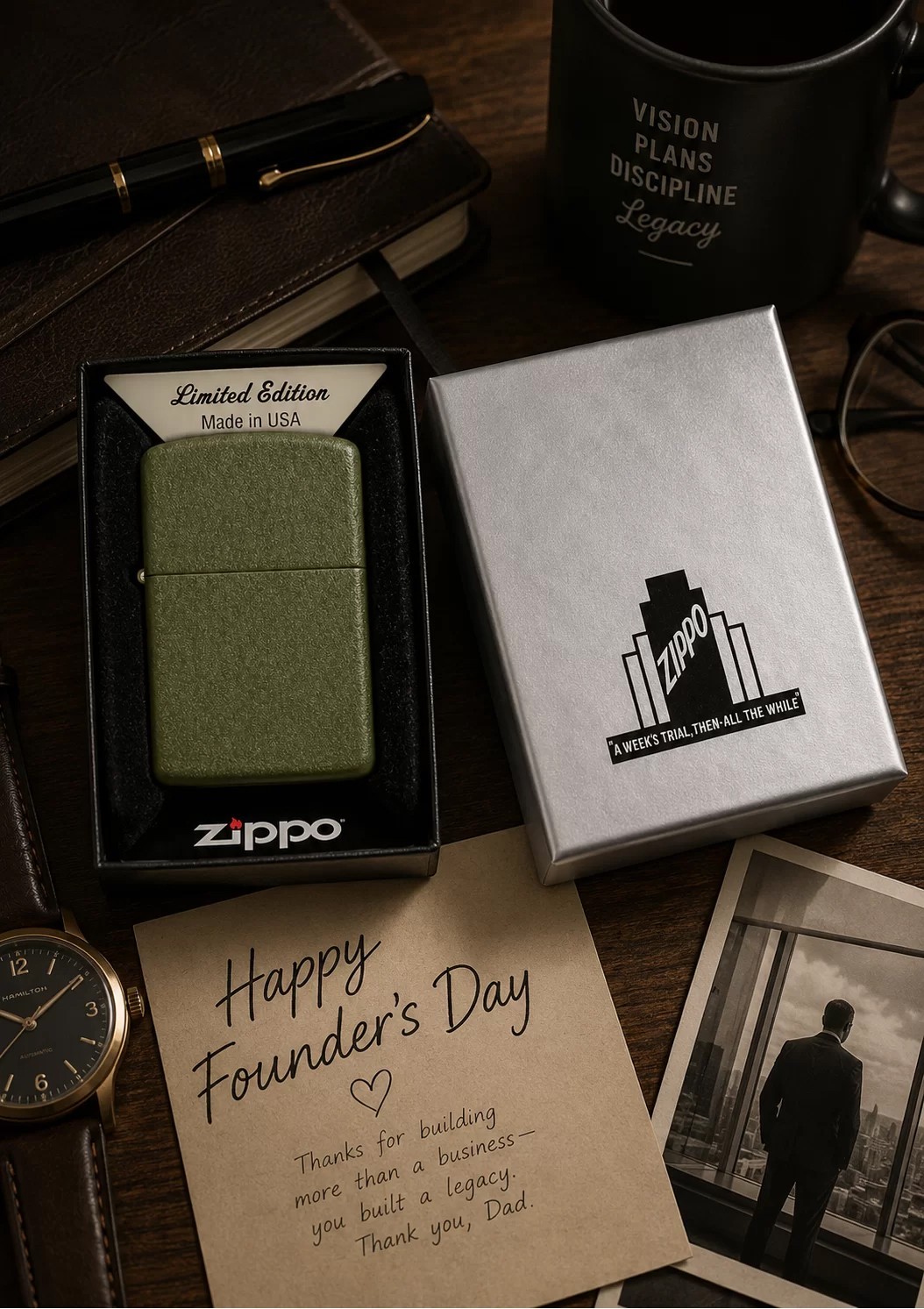 Zippo 47426 Founder's Day 2026 Green Crackle Over Brass Windproof Pocket Lighter